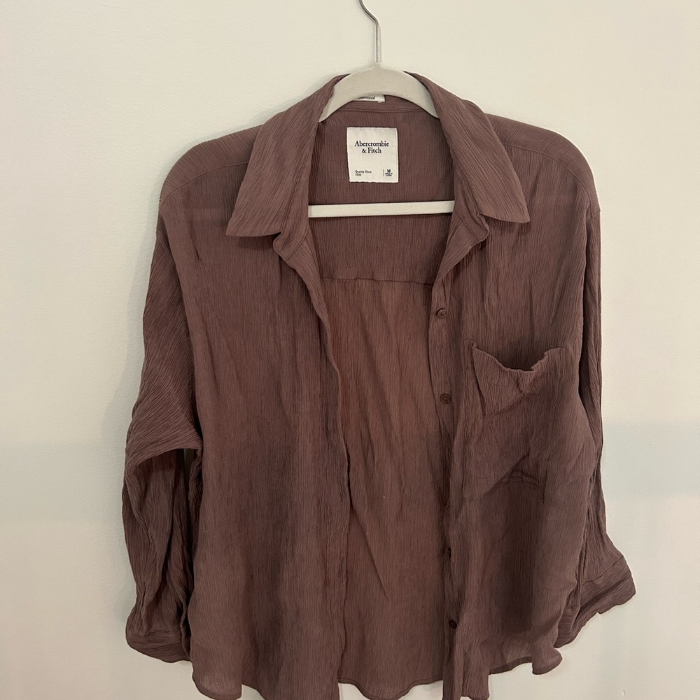 Abercrombie & Fitch Brown Crinkle Long Sleeve Button Down